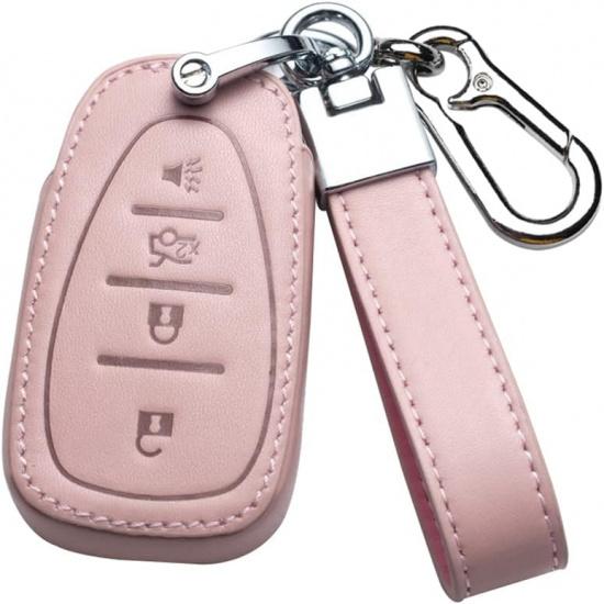 

SANRILY 4 Button Leather Pink Key Fob Cover for Chevy Equinox New Cruze Malibu XL Trailblazer Tracker Keyless Full Protector Smart Key Case Shell 4-Button рожевий