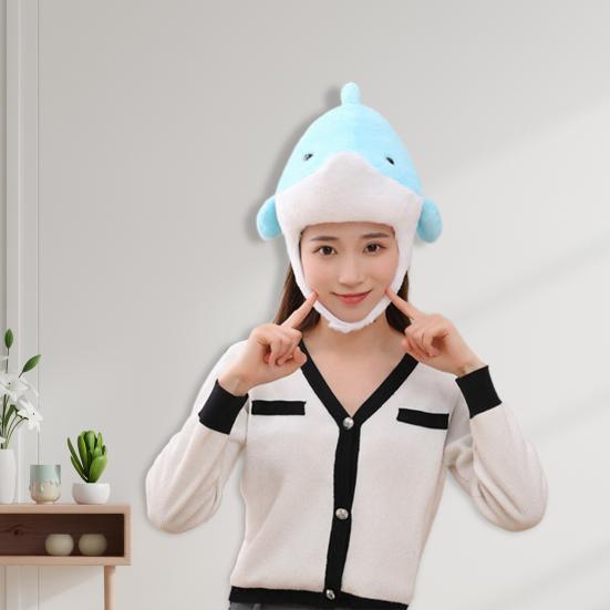 Cosplay Kopfbedeckung Ultraweich Warmhalten Foto Performance Requisite Cartoon Delfin Plüsch Cosplay Mütze für Fotostudio