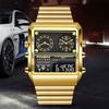 New Original Luxury Multi Zone Waterproof Watches for Men Square Gold Stainless Steel Sports Men's Quartz Wristwatch