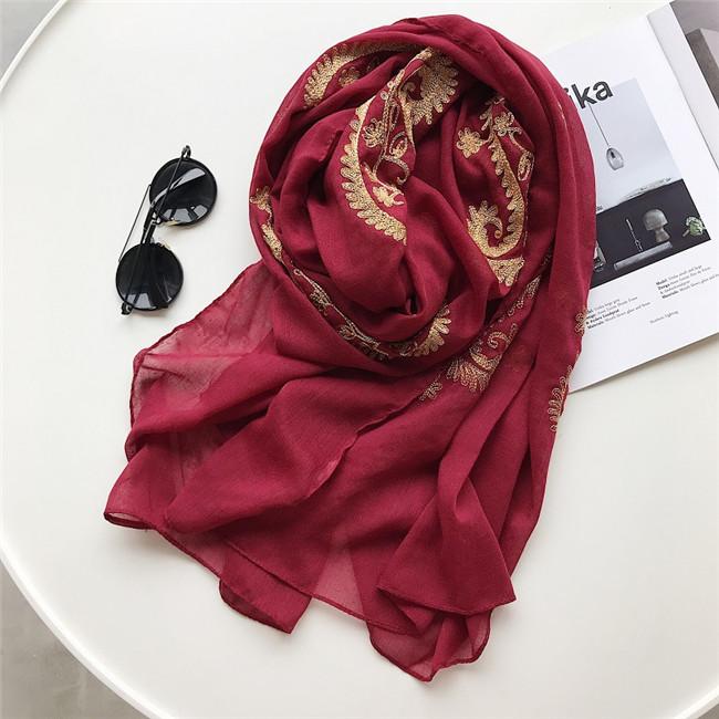 Autumn Winter Fashion Embroidered Cashew Floral Viscose Shawl Scarf From Indian Women Warm Pashmina Hijab and Wraps Muslim Sjaal