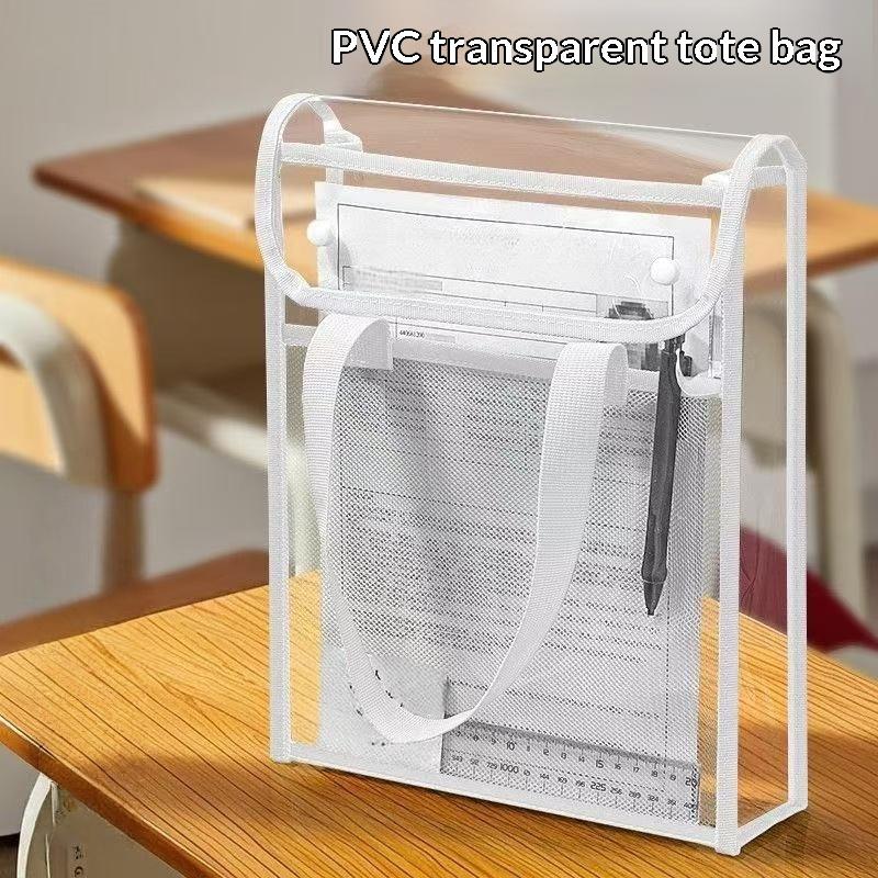 Clear PVC Transparent Exam Tote Bag Waterproof Handbag Portable Heavy Duty for School Students Exam Office Supplies Storage