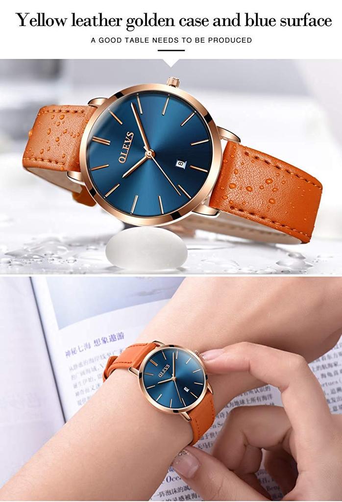 Watch Blue Stylish Hand Watch Waterproof Ultra Thin Leather Belt Brand Leather Analog Small Simple Dial Easy To Read Fashion High School Student Watch