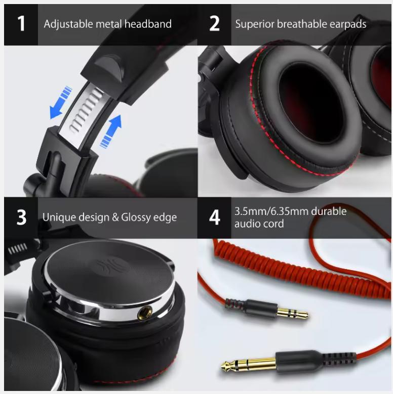 Oneodio Wired Professional Studio Pro 50 DJ Headphones With Microphone Over Ear HiFi Monitor Music Headset Earphone For Phone PC