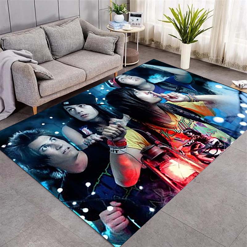 Rock Band Night Scene Group Photo Print Area Rug Music Fan Non‑Slip Rectangular Floor Mat Punk Art Home Decor Rug for Gaming Room Living Bedroom