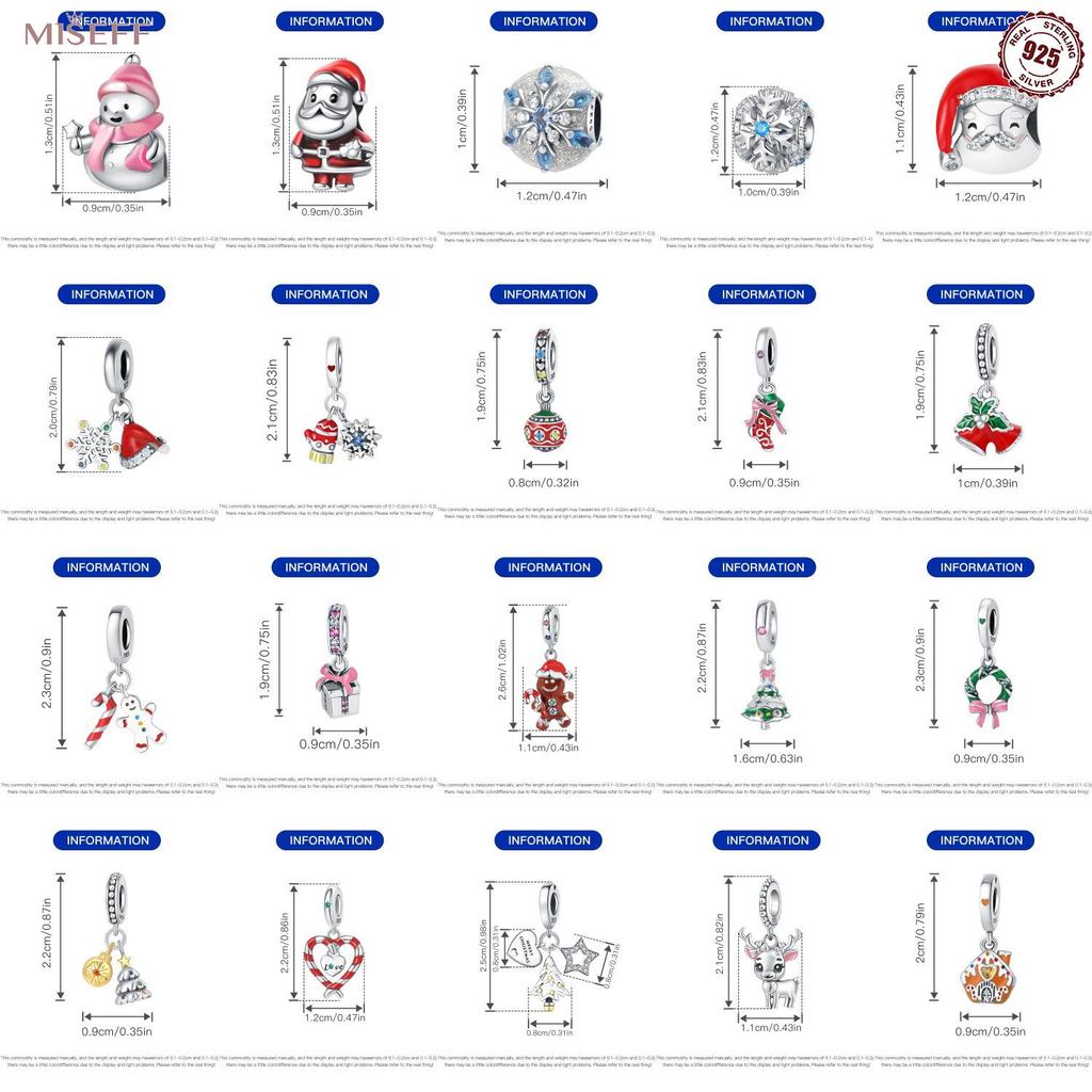 S925 Sterling Silver Santa Hat Snowflake Pendant and Christmas Series Bracelet Beads