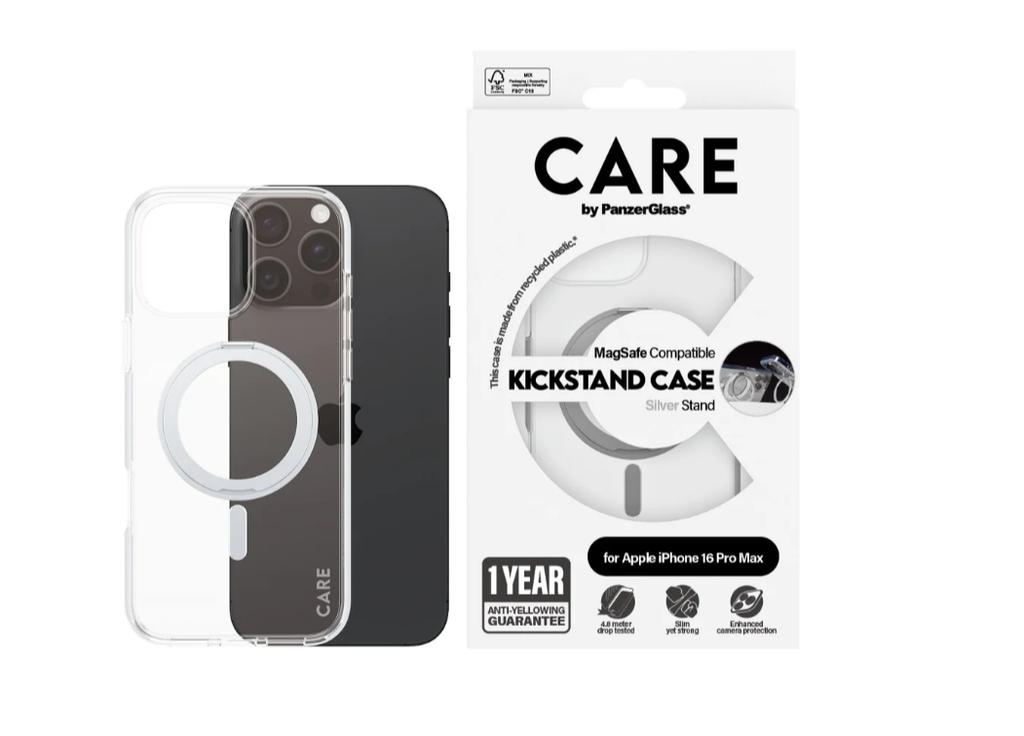 CARE by PanzerGlass Case Feature Silver Kickstand & MagSafe iPhone 16 Pro Max | CARE