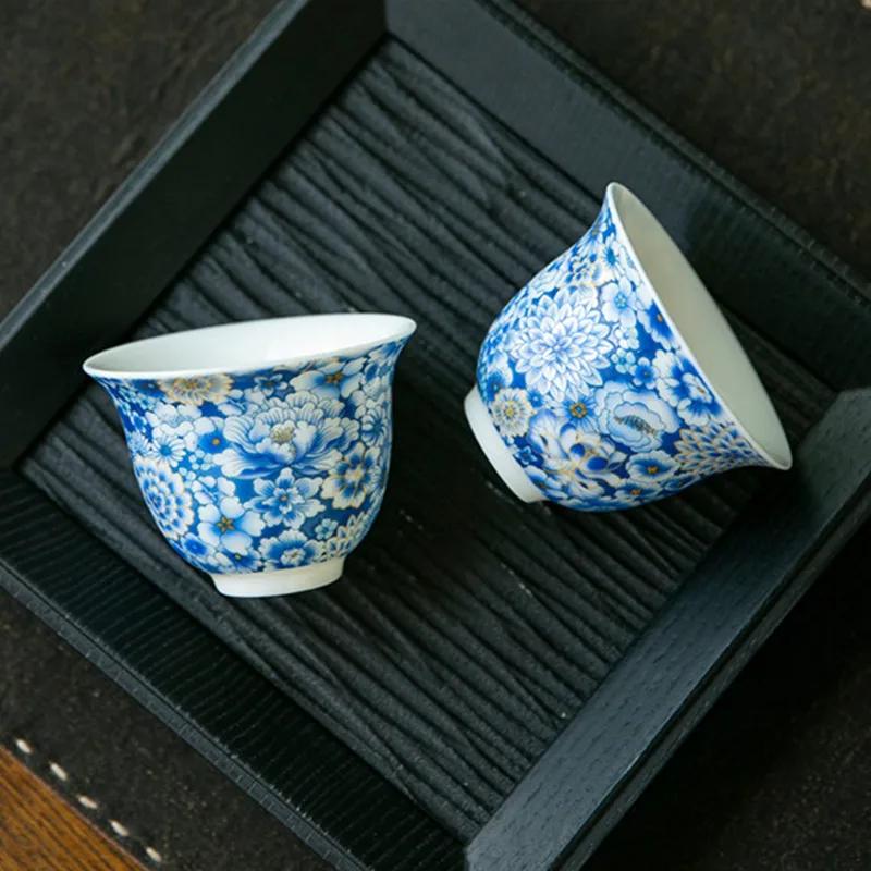 1 Pc Chinese Vintage Ceramic Tea Cup Handmade Flowers Porcelain Tea Bowl Travel Personal Teacup Master Cup Teaware 55ml