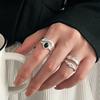 Sweet Double Layer Black Zircon Oval Ring: Women's Fashion, Trendy Hip Hop Style Open Index Finger Accessory