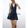 Spring and Summer New Women's Clothing French Style Hanging Collar Cotton Denim Denim Sling Short Dress 6929086