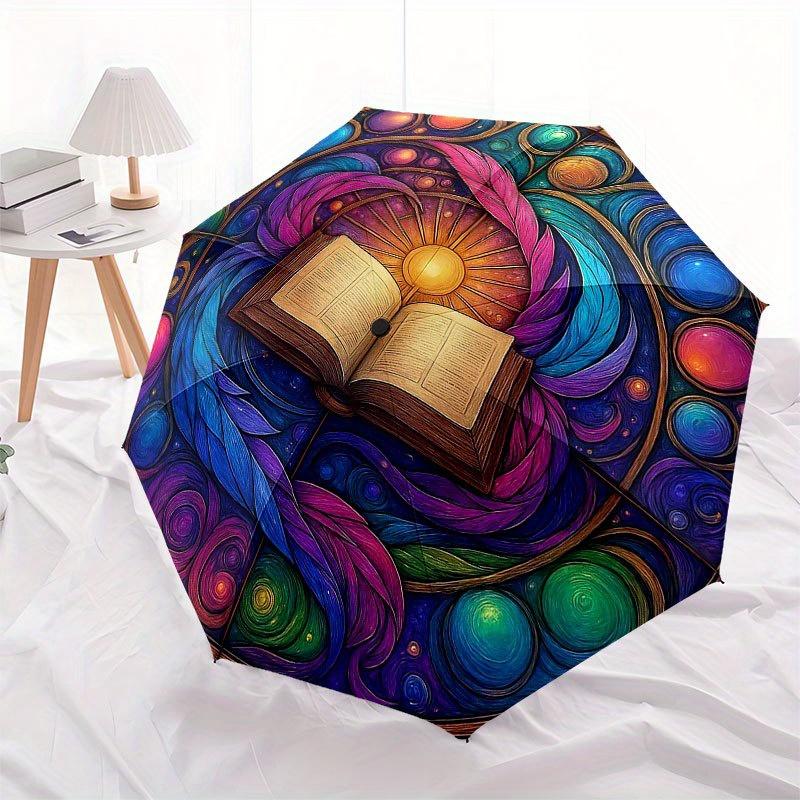 Bunte Mandala Buntglas Niedliche Fensterkunst: Lebendiges Federdesign für Heimdeko-Schirm, Niedlicher Schirm mit niedlichem Design, Tragbarer 3-fach kompakter Schirm