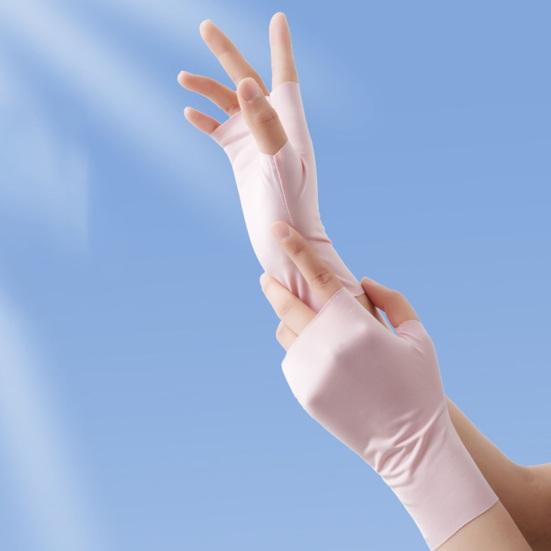 UV Protection Gloves, Ultra Thin Fingerless Sun Protection Gloves, Ice Silk Cooling Summer Gloves for Women Driving Commuting