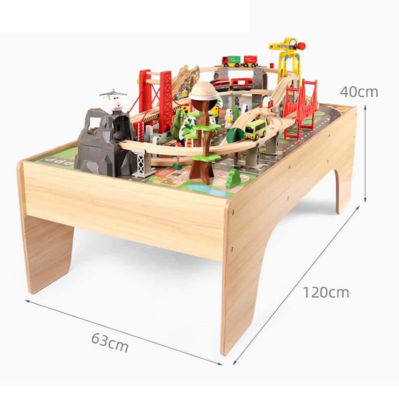100-Piece City Railway Electric Train Set with Elevated Wooden Tracks