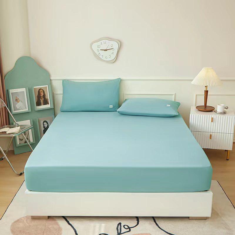 Skin Friendly Solid Color Fitted Sheet For Student Adults Cozy Washed Bed Cover With Elastic Band Four Seasons Mattress Topper