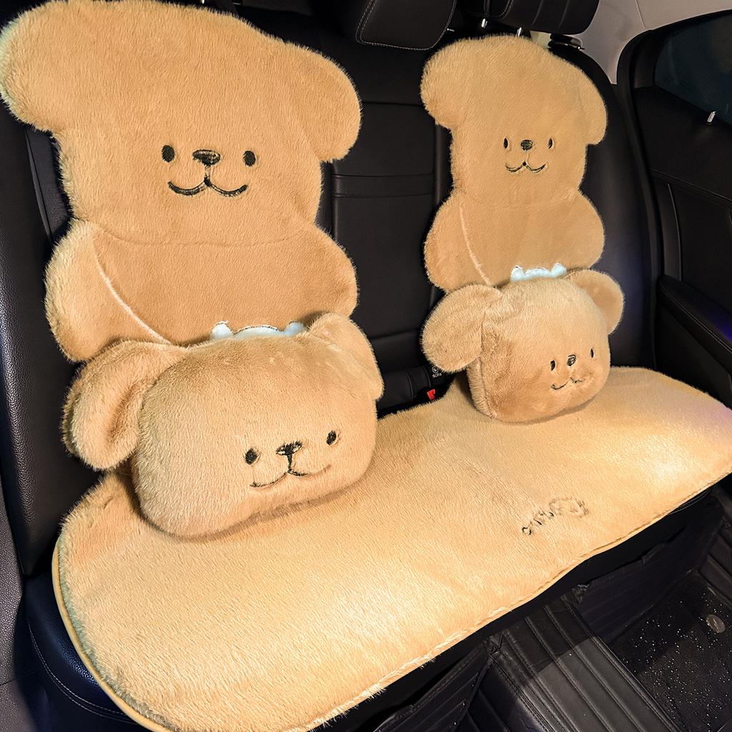 New Thick Car Plush Seat Cushion with Winter Warmth Cartoon Bear Car Seat Cover Half Pack Seat Cushion Waist Cushion Headrest