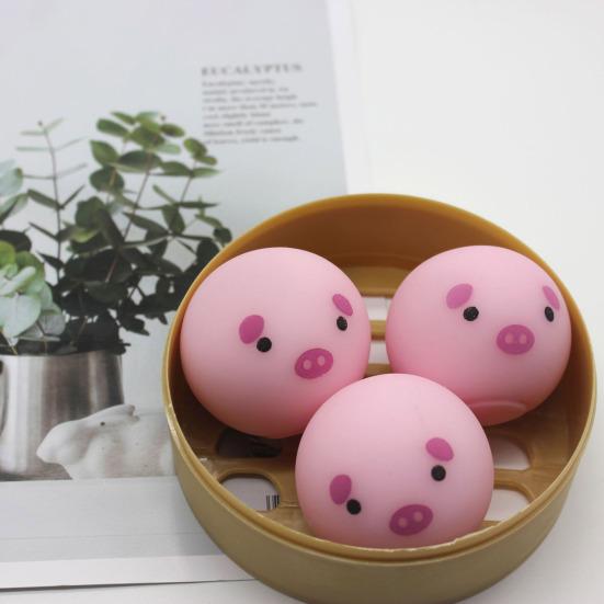 3Pcs/Set Simulated Steamed Bun Toy with Steamer Stress Relief Pig Chick Panda Bun Squeeze Sensory Toy Slow Rising Dumpling Stress Ball