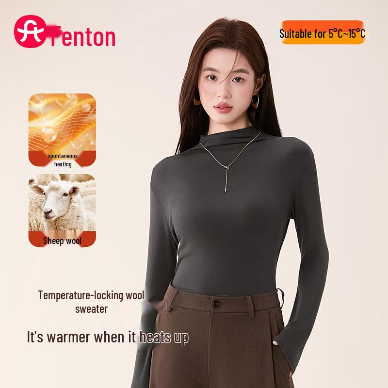 Fenteng Women's Thermal Wool Blend Round Neck Top