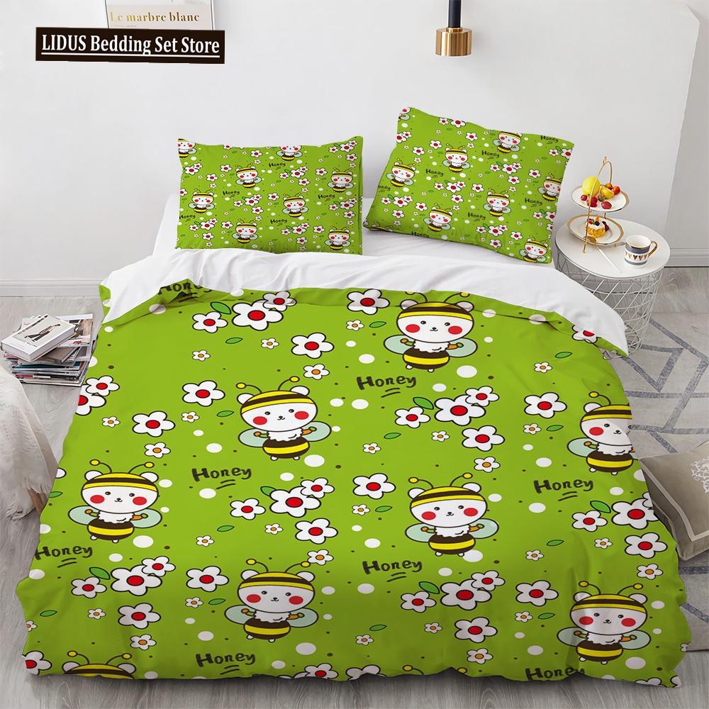 Kreslená zvířata Sada povlečení na přikrývku Žába Liška Pes Roztomilý vzor King Queen Size Ložní sada Polyesterový povlak na přikrývku s povlakem na polštář