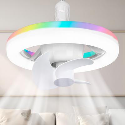תקע E27 מאוורר תקרה עם אור מצב RGB תקע אור מאוורר 3 מהירויות מאווררי תקרה עם נורה לחדר ילדים מטבח מוסך