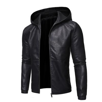 2023 Hooded Plus Fleece Biker Leather Jacket Men Fur Coat Motorcycle Pu Casual Slim Fit Male Slim Fit Outwear Coat Size S -3xl