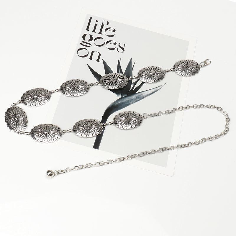 Engraved Sterling Silver Five-Star Waist Chain For Women, Retro Bohemian Decoration With Skirt, Metal Butterfly Belt For Women