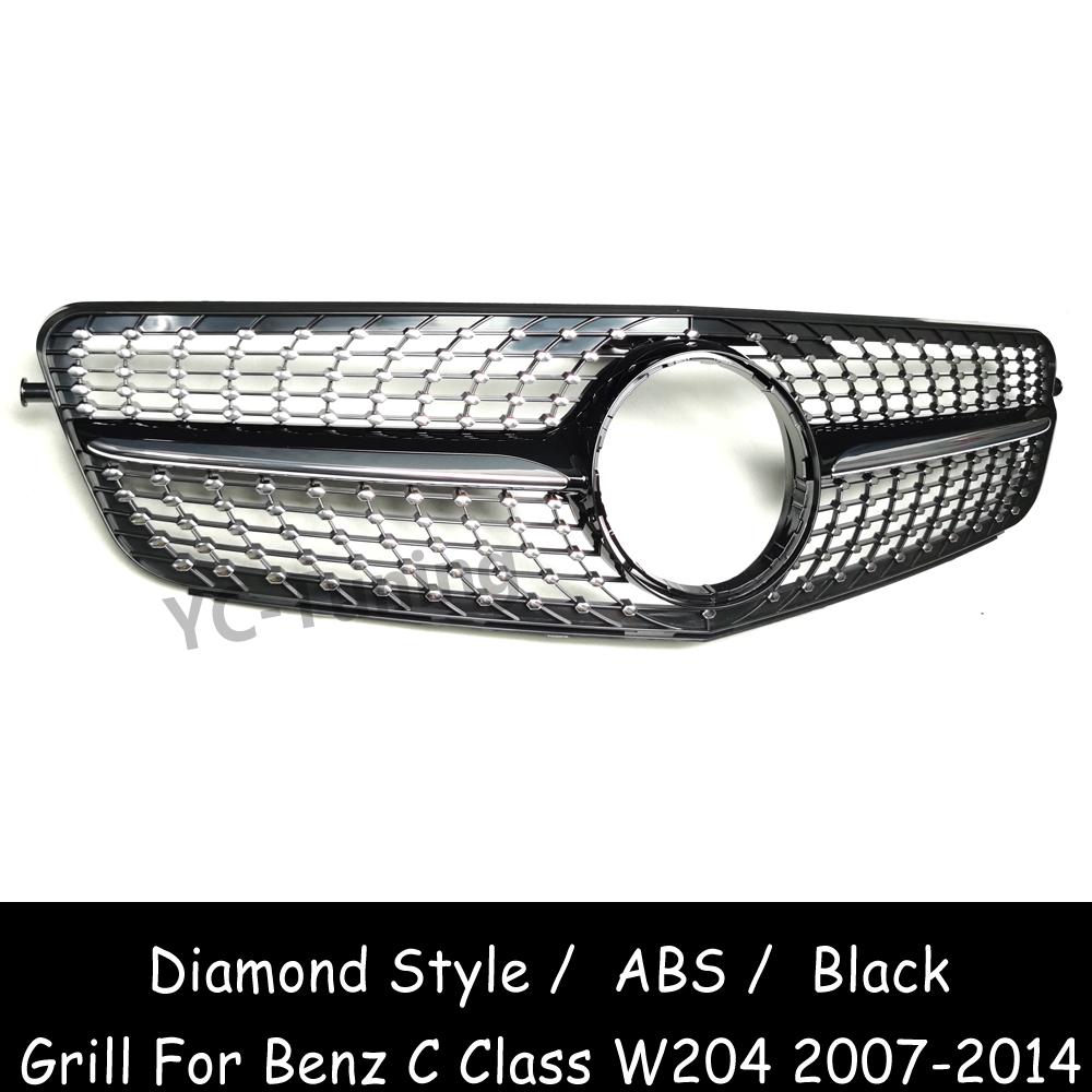 W204 Diamond Style ABS Front Bumper Grille For Mercedes Benz C Class W204 C180 C200 C250 C280 C300 C350 Racing Grills 2007-2014