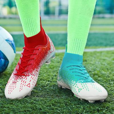 Nye Herre Fotballsko med Høy Ankel To-farget FG/TF Unisex Fotballstøvler Unik Design Gress Trening Barn Ankel Fotballsko