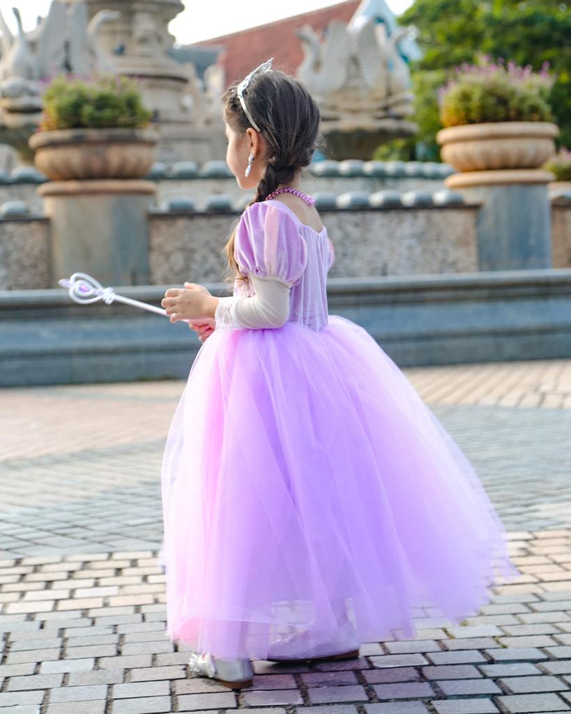 Axaxa Princess Dress, Rapunzel Costume for Kids (Long Hair Princess Dress + Tiara, Etc.), 7-Piece Set, Sizes 100-140cm, Kids' Costume, One-Piece