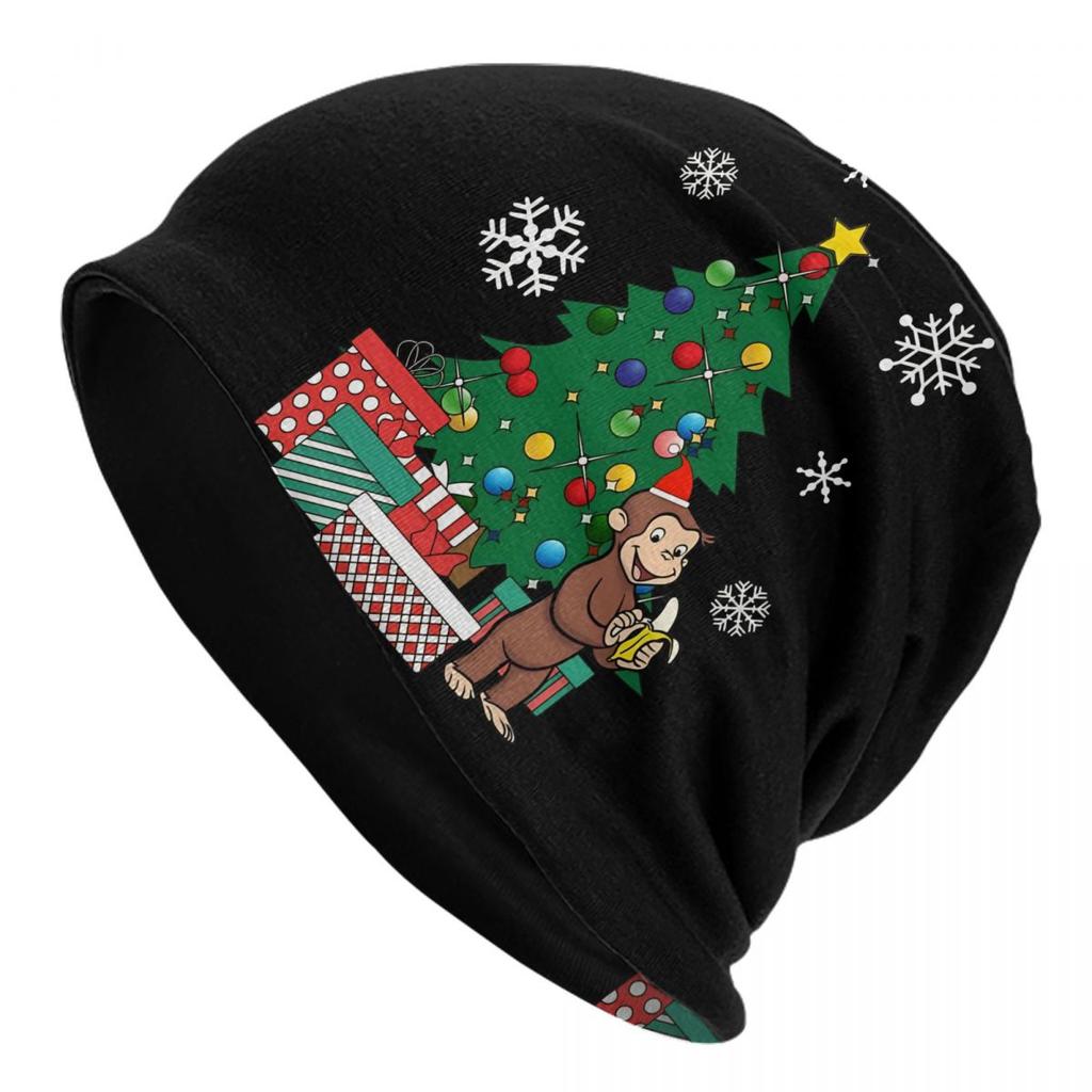 Funny Curious George And Banana Bonnet Hat Cool Outdoor Cartoon Monkey Skullies Beanies Hats Unisexs Womens Warm Dualuse Caps