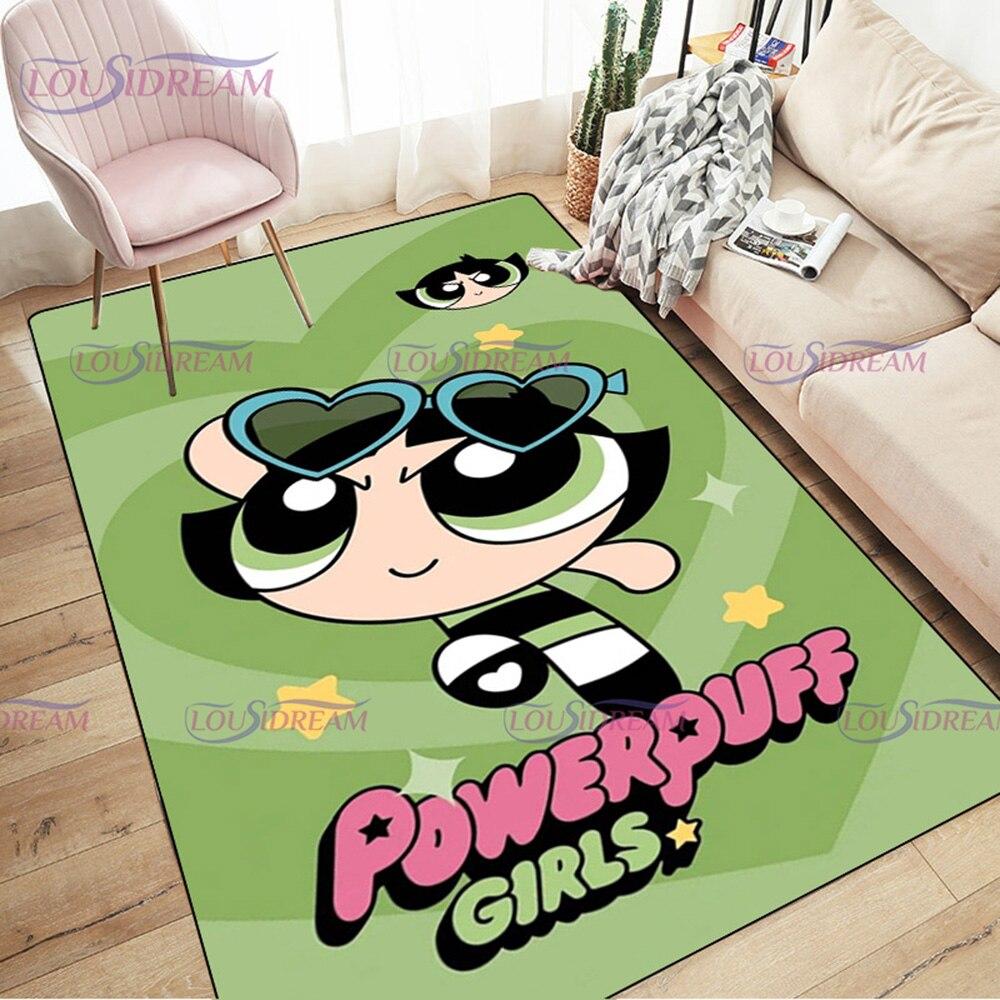 Alfombra de dibujos animados con estampado de Chicas Superpoderosas, decoración para sala de estar y dormitorio, alfombra antideslizante para baño, felpudo para suelo en el pasillo