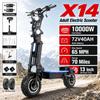 X14 Volwassen Elektrische Scooter met Maximale Snelheid van 65 Mph Reizen 70 Mph 60V/72V 40Ah,10000W Dubbele Elektrische Scooter Off-road 13inch