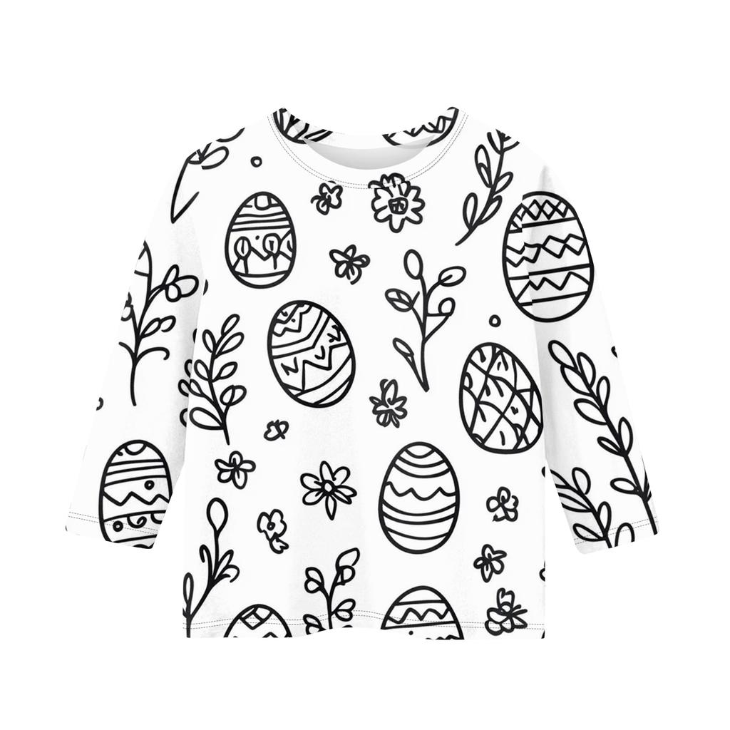 Children's Easter Printed Round Neck Seven Quarter Sleeve Casual T-shirt