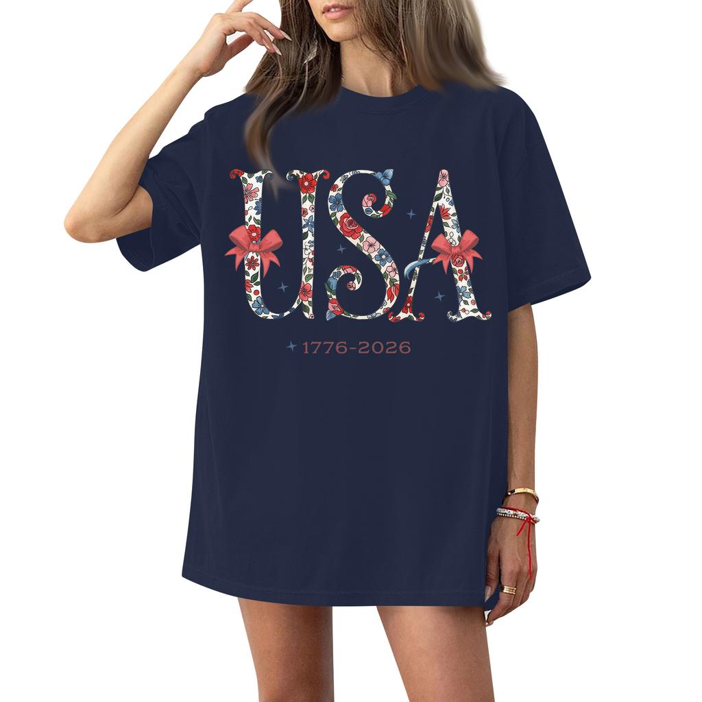 Women's Round Neck Printed Short-sleeved T-shirt Top