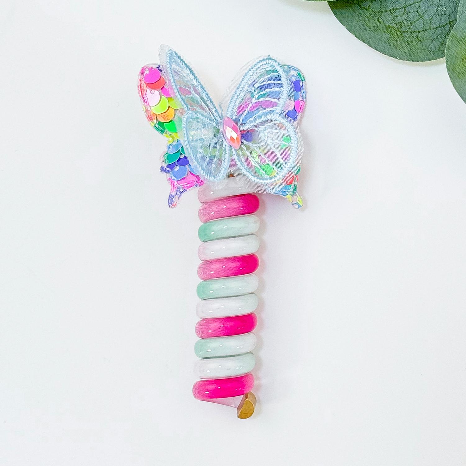 

Милая резинка для волос цвета конфет из телефонного провода, эластичная, резинка-бабочка, веревка для волос для детей, скранчи, повязки на голову, головные уборы