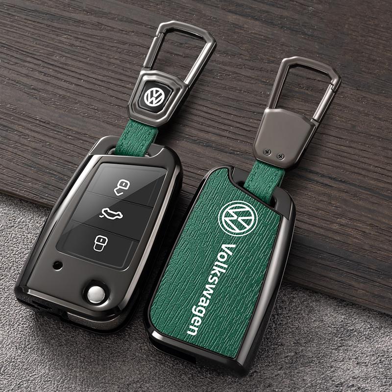 Für VOLKSWAGEN Zinklegierung+Leder Auto Fernbedienung Schlüsselhülle Abdeckung Schutzschale Für VW Volkswagen Polo Golf 7 MK7 Tiguan MK2 Accesso