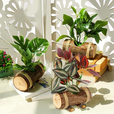Artificial Plants Wooden Flower Pots Bonsai Green Plants Potted Fake Flowers Creative Garden Ornament Office Home Decoration