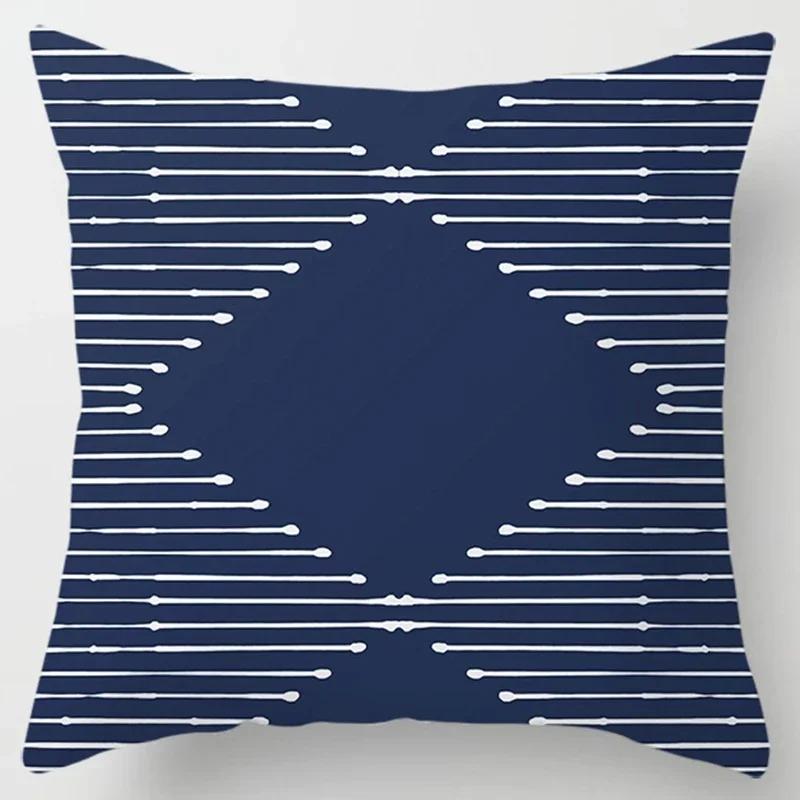 Modern Simple Dark Blue Geometric Pillowcase Home Sofa Cushion Cover