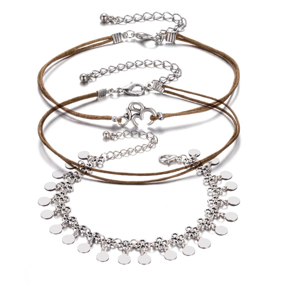 

2024 3 шт. многослойный комплект браслетов ручной работы круглый кулон пляжная цепочка на щиколотку для женщин ювелирные изделия подарок на вечеринку