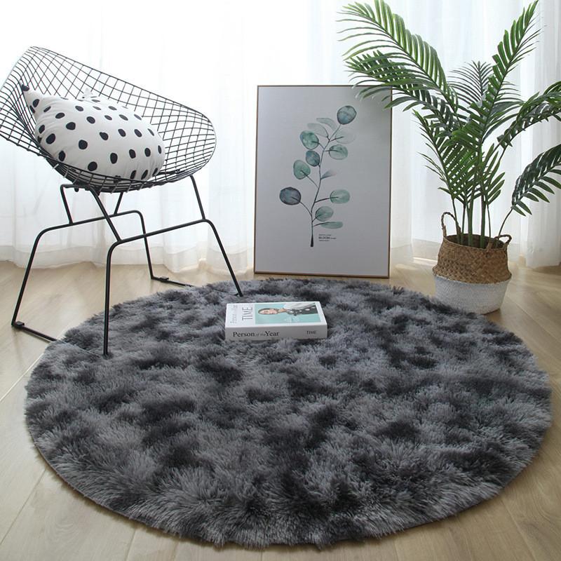 Round Rug For Living Room With Silk Wool Material And Tie Dye Pattern For Home Decor