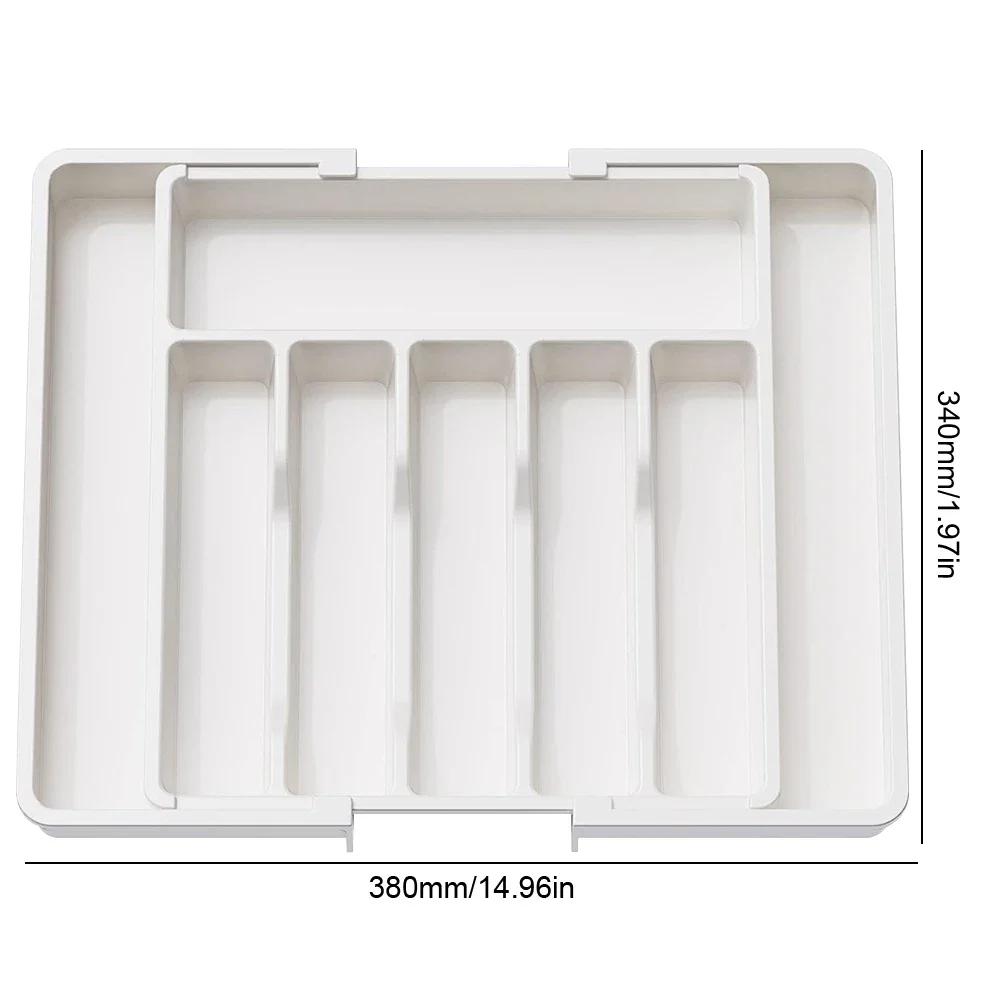 Adjustable Flatware Tableware Organizer with Dividers Utensil Holder Plastic Storage Tray for Spoons Forks Knives