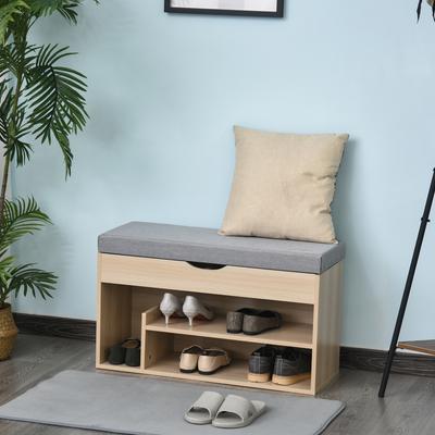 2-in-1 Wooden Shoe Rack Bench with Padded Seat and Hidden Compartment, 80x30x48 Cm
