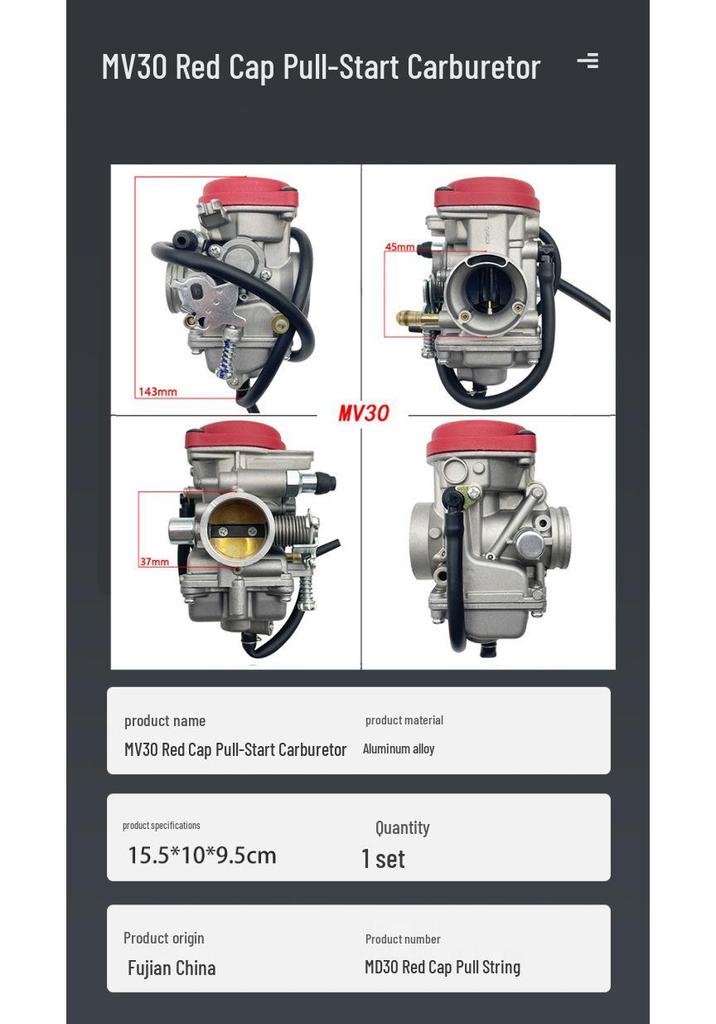 Yamaha 300 MV30 Manual Carburetor for Cross Motorcycle/ATV250 PD30 Cable Pull