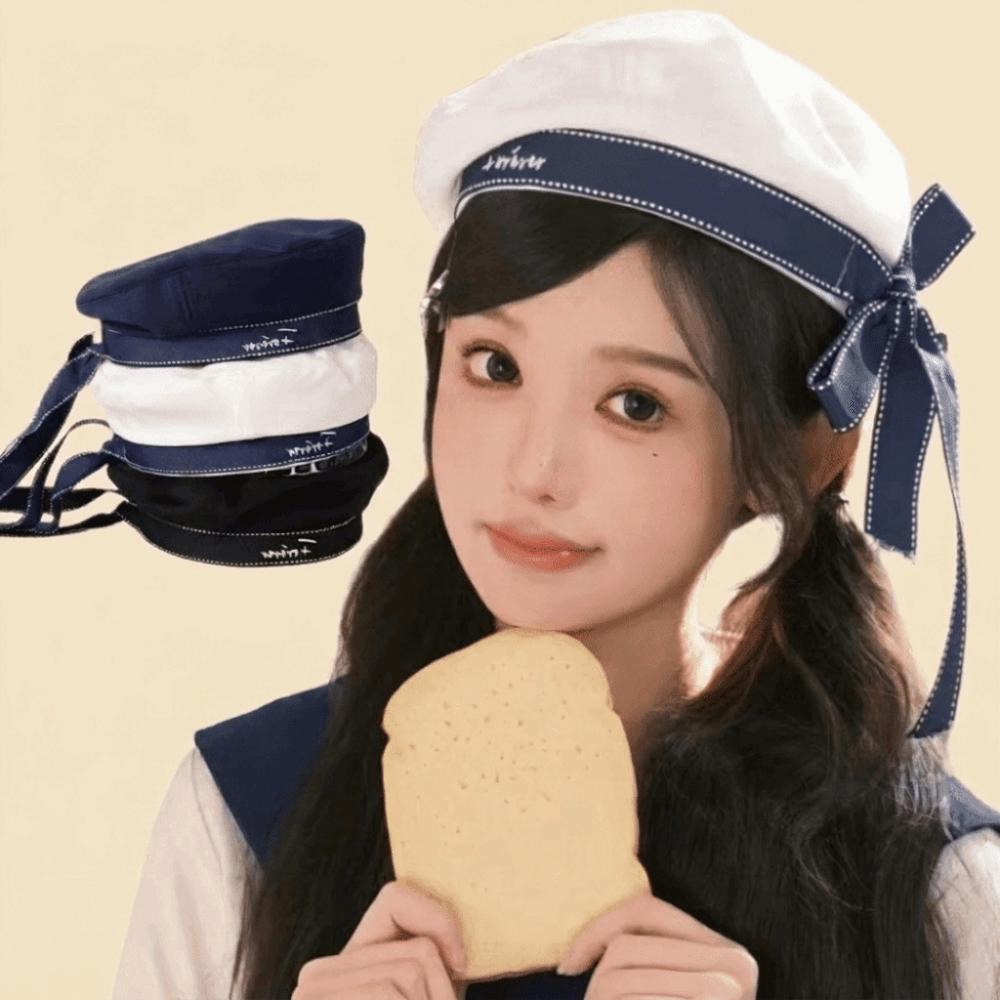 Tie JK Beret Cap Bowknot Painter Hat Casual Octagonal Cap Ladies