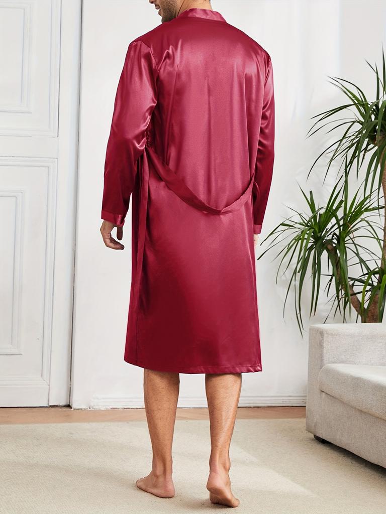 Herren Einfacher Stil Lässige Pyjama-Sets, Herren Bequemer Einfarbiger Morgenmantel, Eleganter Morgenmantel zum Schnüren & Lockere Shorts Hauspyjama-Sets