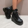 New Design Women Punk Gothic Motorcycle Boots Platform Chunky High Heel Ankle Boot Ladies Cool Wedge Black Female Shoes