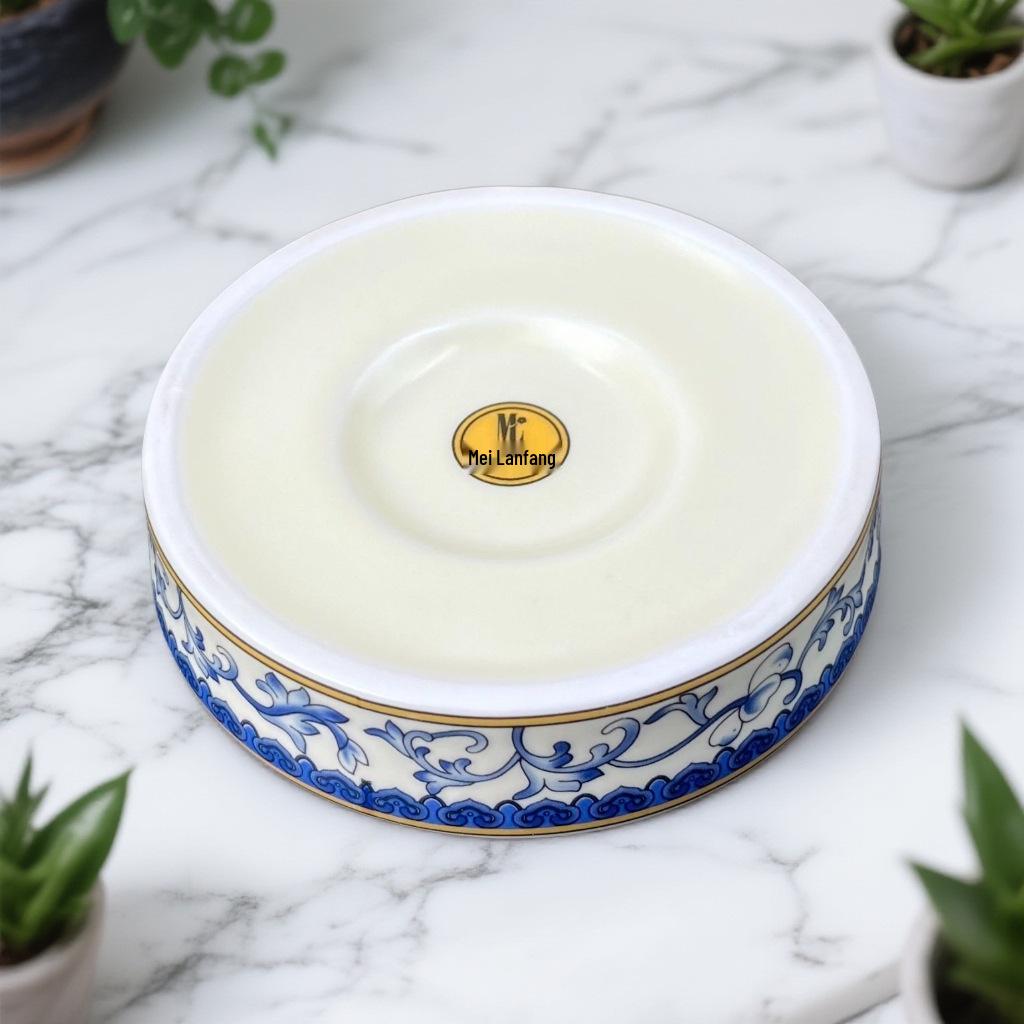 Blue and White Porcelain Lotus Kung Fu Tea Set: Enamel Teacup, Hovering Lid, Teapot, Saucer, and Master Cup.
