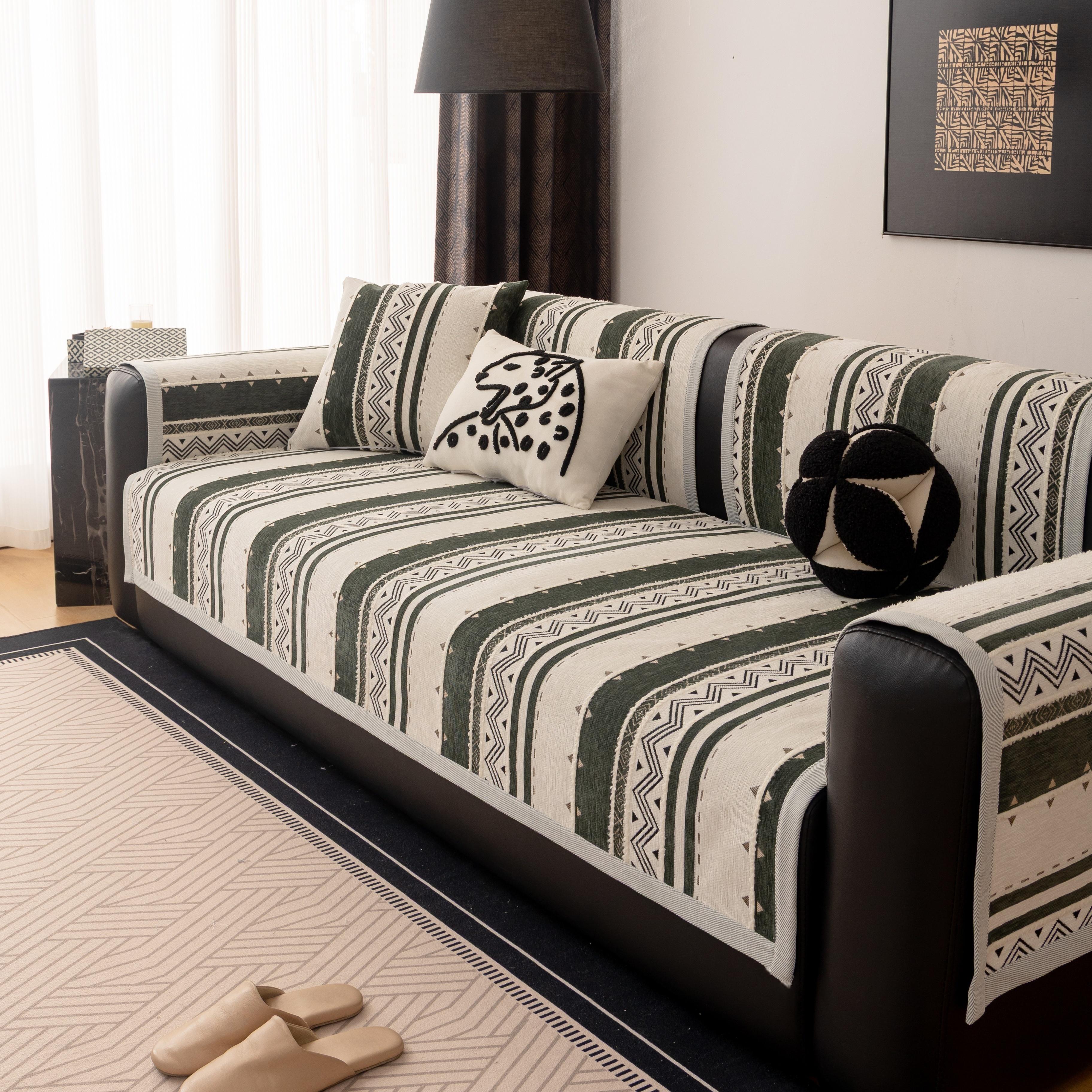 

1 шт. Богемный шениловый нескользящий чехол на подушку для дивана, всесезонное мягкое и удобное диванное полотенце, домашний декор, противоскользящий протектор для дивана 70*70cm оливковое зеленый