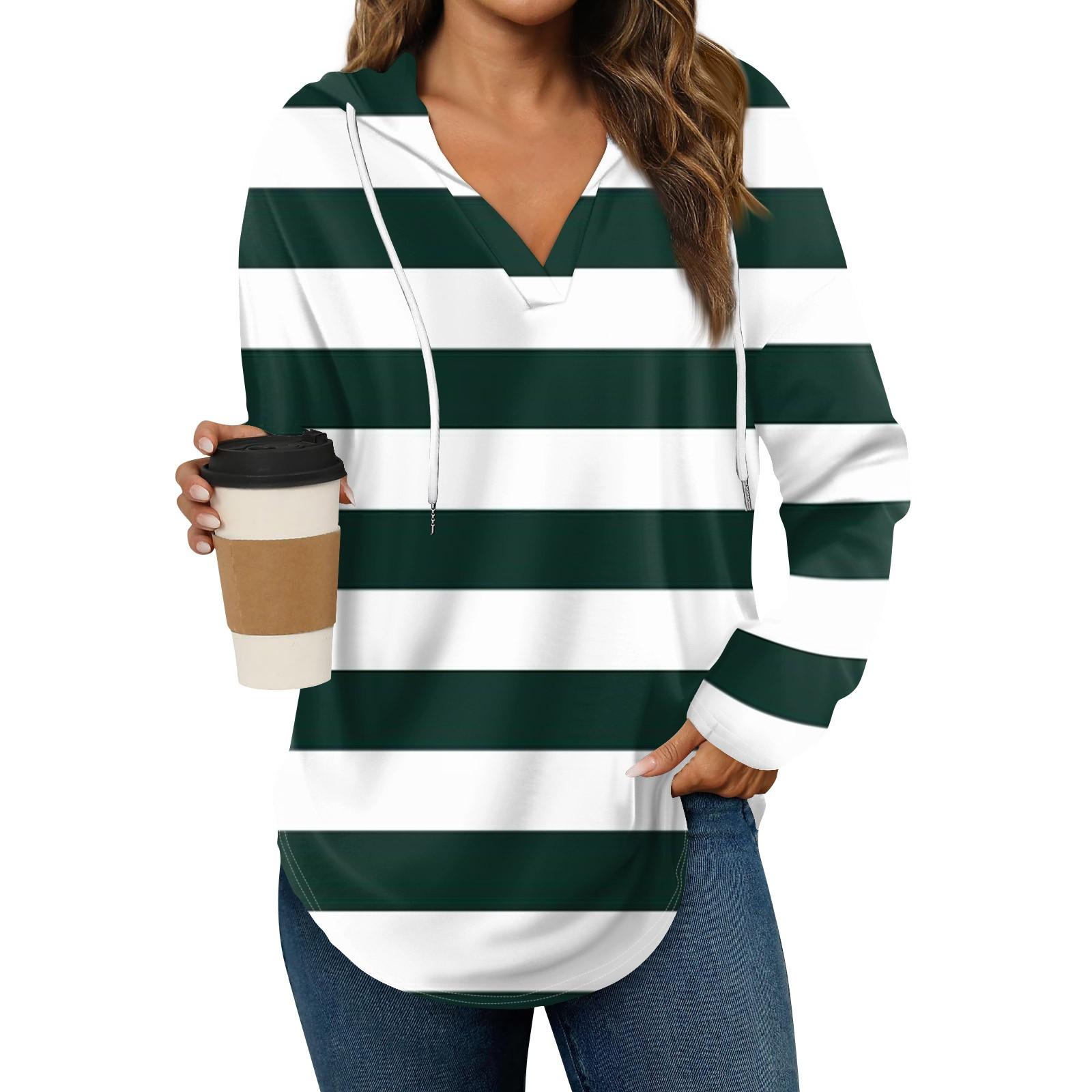 

Женская мода повседневная V-образный вырез завязка полосатый принт длинный рукав топ XXL