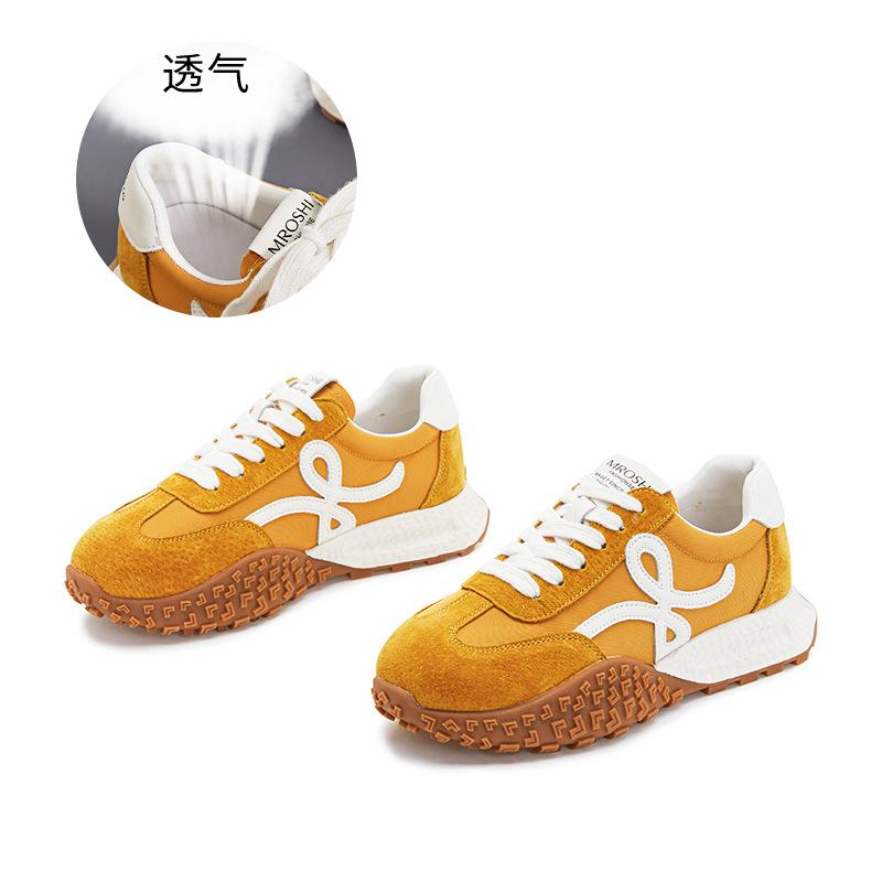 

Leather German training shoes women s 2025 autumn new thick-soled heightening women s sports and leisure Forrest Gump shoes versatile dad shoes 40 жёлтый