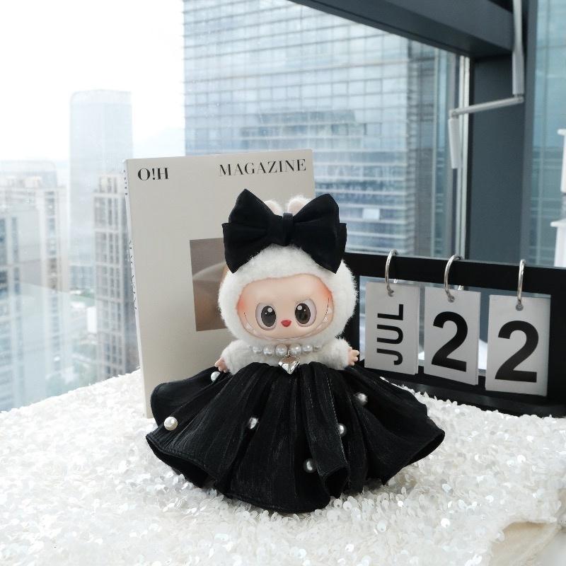 Schleifenkleid für 17cm Ropa Labubu Mini-Puppe Kleidung Passendes Perlen-Haaraccessoire Modestil Labubu V2/V3 Themen-Outfit