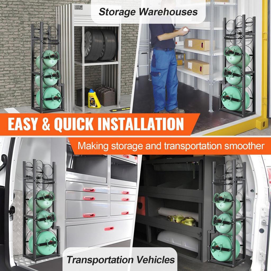 Refrigerant Tank Rack, with 1 x 50lb, 2 x 30lb and Other 3 Small Bottle Tanks, Cylinder Tank Rack 15.55x12.99x49.8 in, Refrigerant Cylinder Rack and